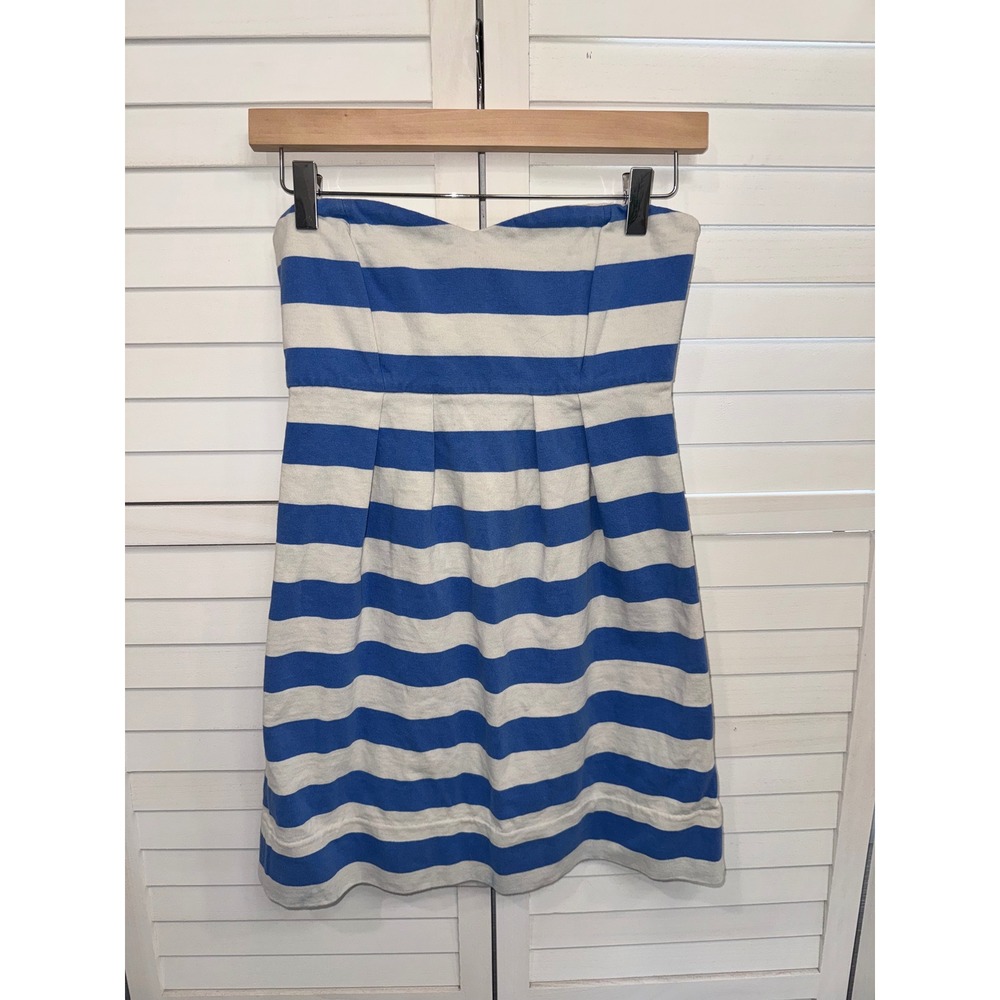 J.Crew Strapless Dress Women Blue White Striped Nautical Cotton 2